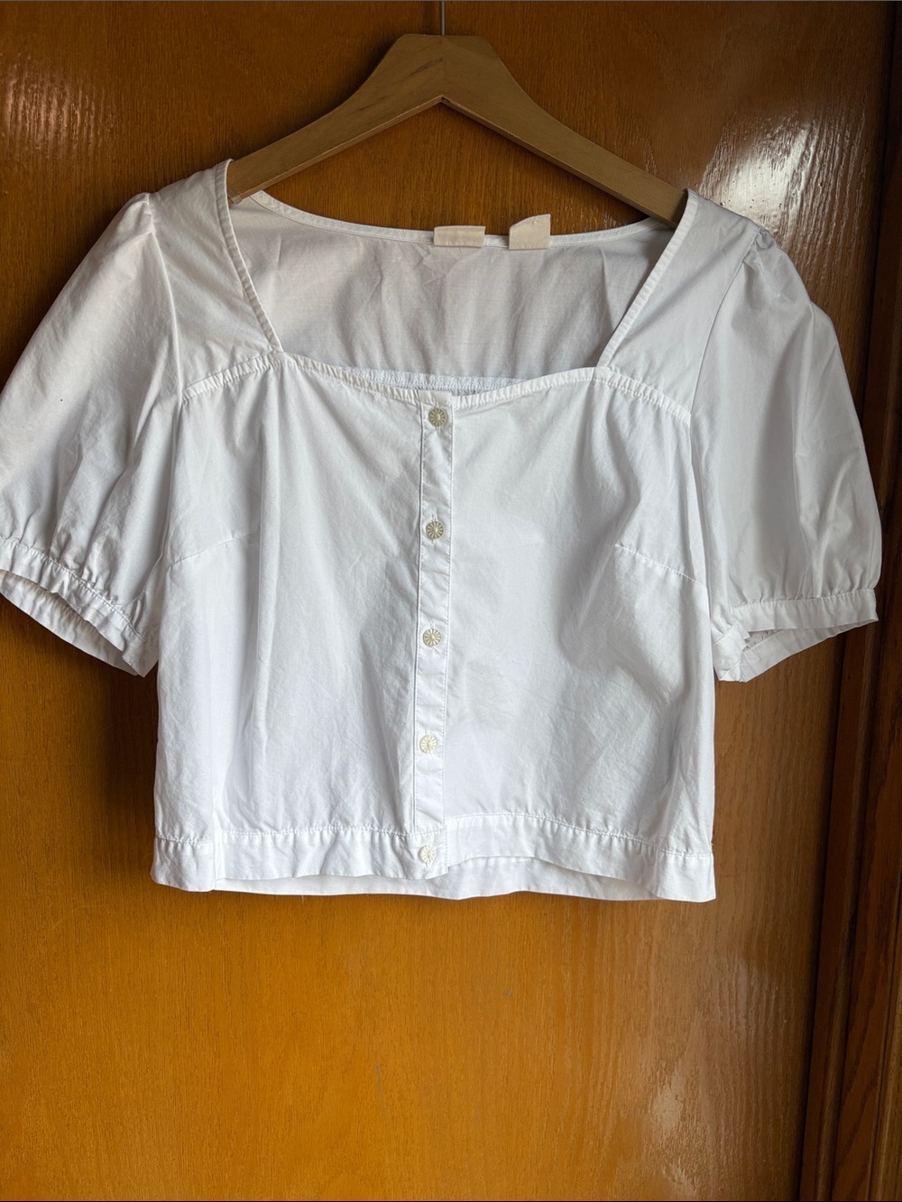 Levi's White Square-Neck Button-Front Crop Blouse